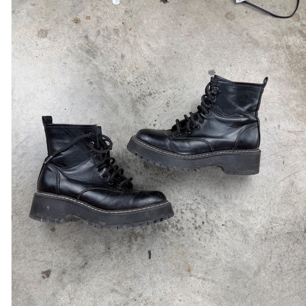 Vintage No Boundaries Black Combat Boots Platform Lug Sole Lace Up Side Zip 7